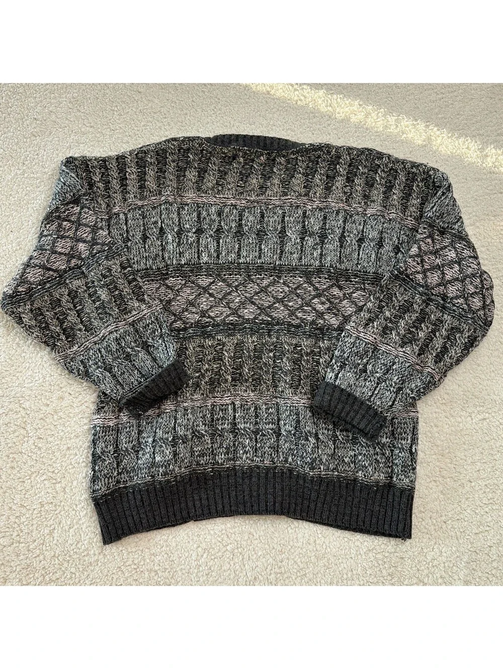 Vintage 90s Grandpa Sweater Mens XL Gray Marled Cable Knit Crewneck Made in USA